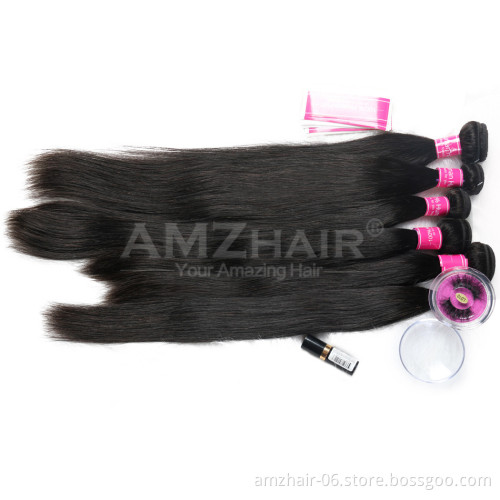 AMZHAIR Top Quality Virgin Brazilian Cuticle Aligned Human Hair Bundle Extensions Double Weft Virgin Donor Hair Bulk Wholesale